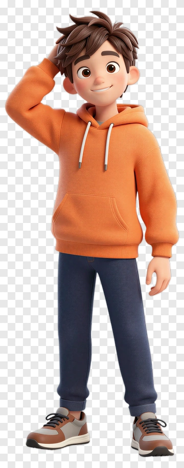 Cartoon Boy In Orange Hoodie PNG