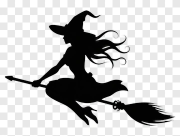 Silhouette Witch Riding A Broomstick PNG