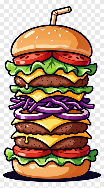 Cartoon Hamburger With Layers Of Ingredients PNG