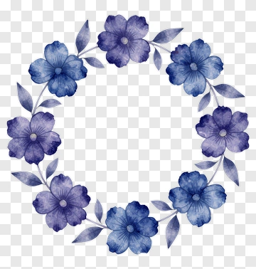 Watercolor Blue Floral Wreath PNG