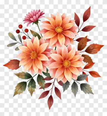 Colorful Floral Arrangement With Autumn Leaves PNG