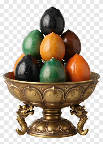 Decorative Bowl With Colorful Fruit Shaped Objects PNG