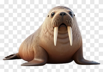 3D Walrus With Prominent Tusks PNG