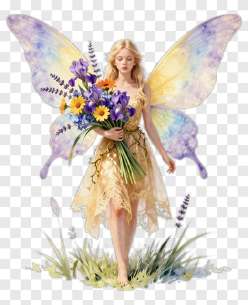 Fairy Holding A Bouquet Of Flowers PNG