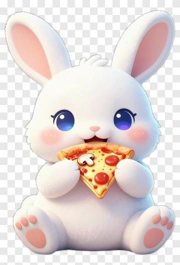 Cute Cartoon Bunny Eating Pizza PNG