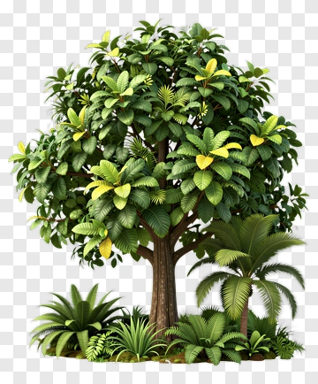 Lush Green Tree With Tropical Plants PNG