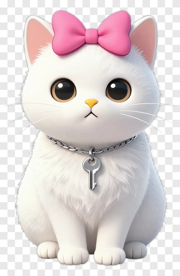 Cute Cartoon White Cat With Pink Bow PNG