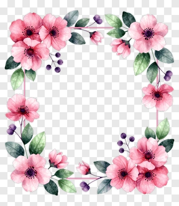 Watercolor Floral Frame With Pink Flowers PNG