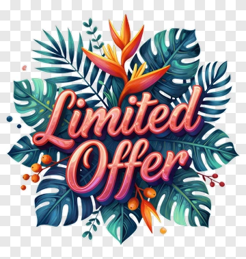 Limited Offer With Tropical Leaves And Flowers PNG