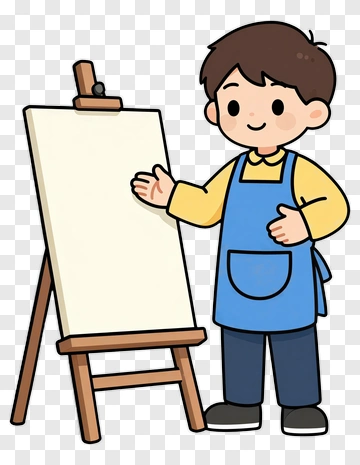 Cartoon Boy Standing Beside An Empty Easel PNG