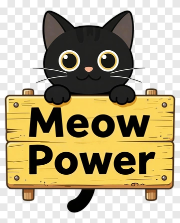 Cartoon Cat Holding A Meow Power Sign PNG