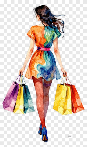 Colorful Woman Shopping With Bags PNG