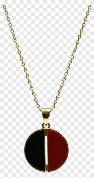 Gold Necklace With Black And Red Pendant PNG