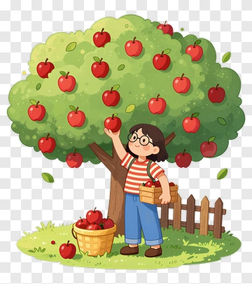 Child Picking Apples From A Tree PNG