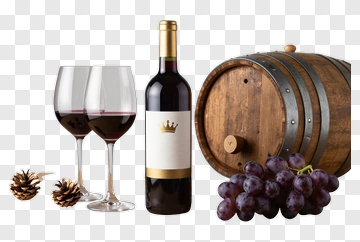 Red Wine Bottle With Grapes And Glasses PNG