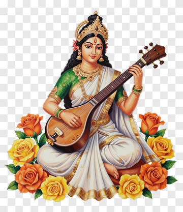 Goddess Playing A Musical Instrument With Roses PNG
