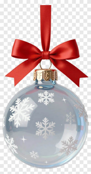 Christmas Ornament With Snowflakes And Red Ribbon PNG