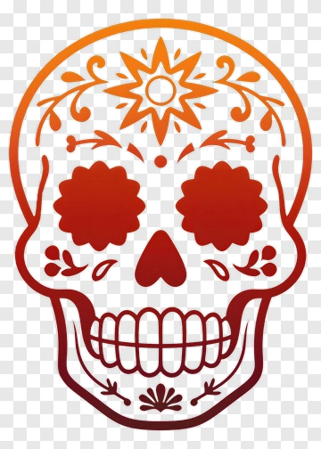 Colorful Sugar Skull With Floral Designs PNG