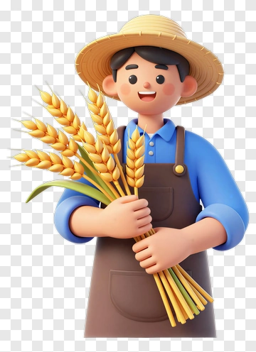 3D Farmer Holding Wheat PNG