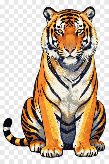 Sitting Tiger With Striking Orange And Black Stripes PNG