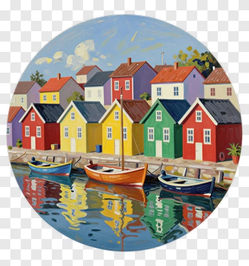 Colorful Houses By The Water PNG