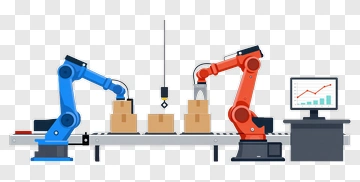 Industrial Robots Working On A Production Line PNG