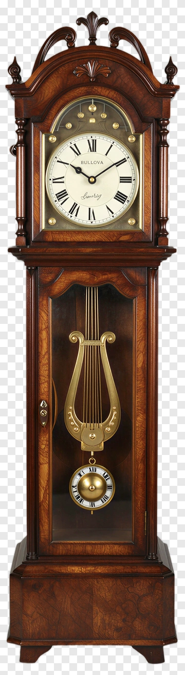 Grandfather Clock With Pendulum And Roman Numerals PNG