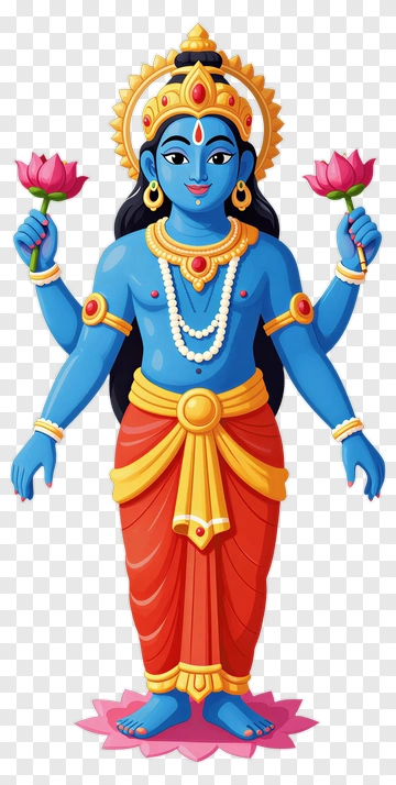 Colorful Hindu Deity Holding Lotus Flowers PNG