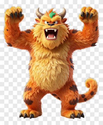 Cartoon Monster With Orange Fur And Sharp Claws PNG