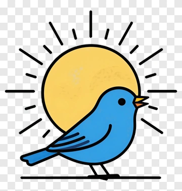 Cartoon Blue Bird With Sun Rays PNG