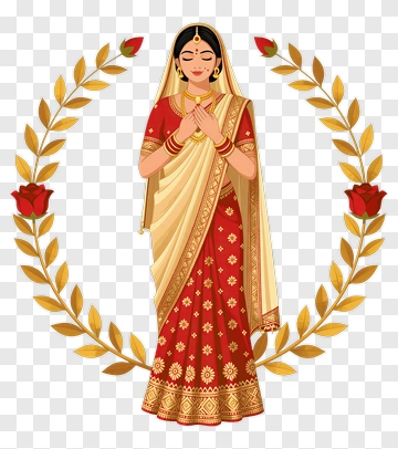 Woman In Traditional Red Saree With Floral Wreath PNG