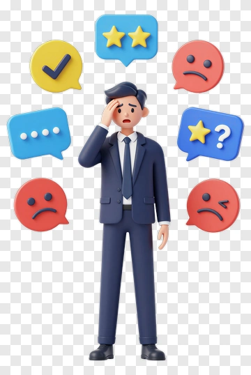 Businessman Expressing Confusion With Feedback Icons PNG