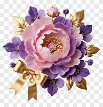Colorful Floral Bouquet With Ribbon PNG