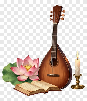 Musical Instrument With Lotus Flower And Candle PNG