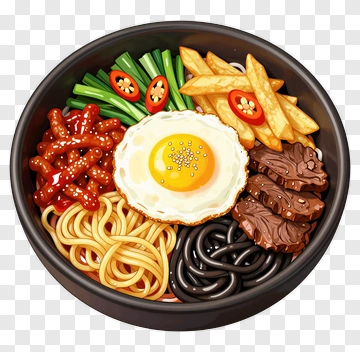 Colorful Bowl Of Noodles With Egg And Vegetables PNG