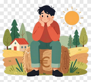 Young Man Sitting On Hay Bales In A Sunny Field PNG