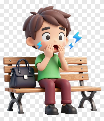 Cartoon Boy Sitting On A Park Bench PNG