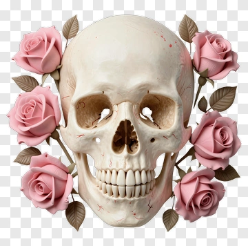 Skull Surrounded By Pink Roses PNG