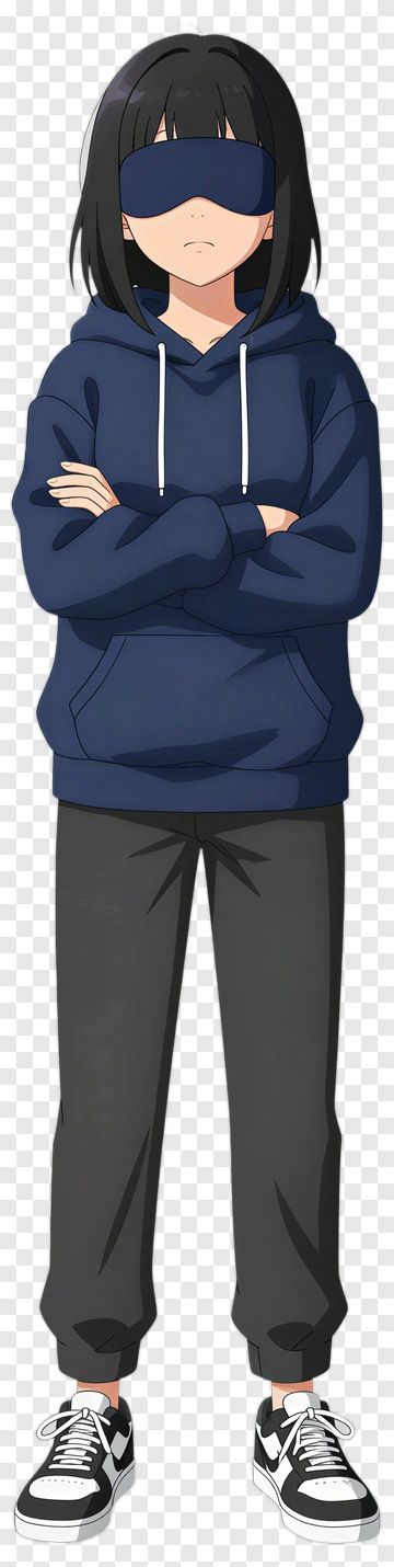 Anime Character Wearing A Blindfold And Hoodie PNG