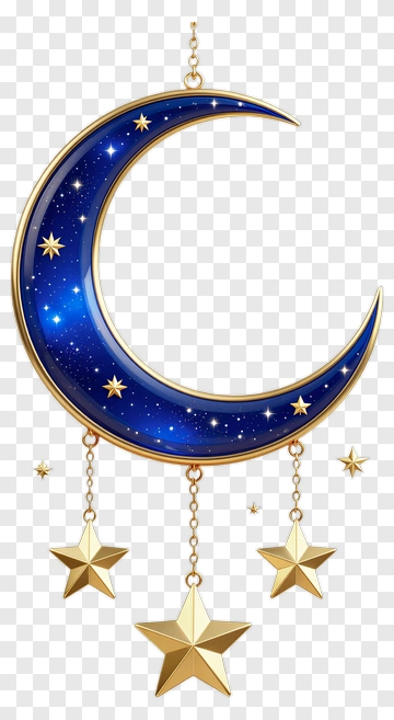 Golden Crescent Moon With Stars PNG