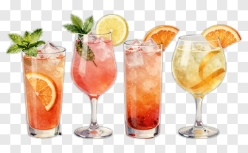 Colorful Cocktail Drinks In Glasses PNG