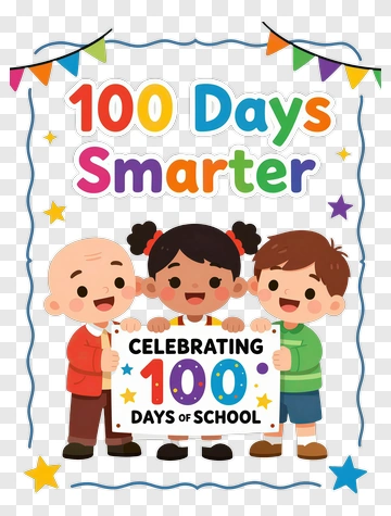 Celebrating 100 Days Of School With Happy Children PNG