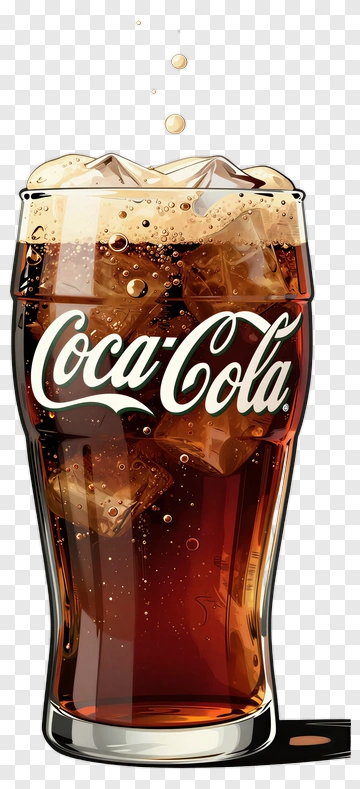 Coca-Cola Glass Filled With Ice And Bubbles PNG