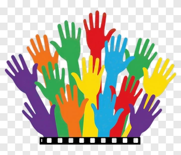 Colorful Hands Raised Together PNG