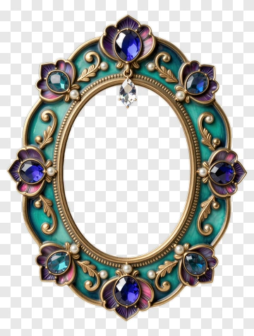 Decorative Frame With Floral Design And Gems PNG