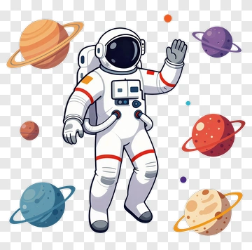 Cartoon Astronaut Floating In Space With Planets PNG