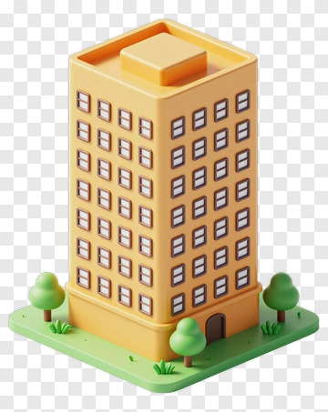 3D Building On Green Base PNG
