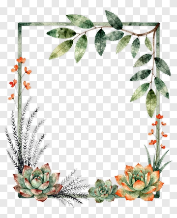 Watercolor Succulent Frame With Greenery PNG