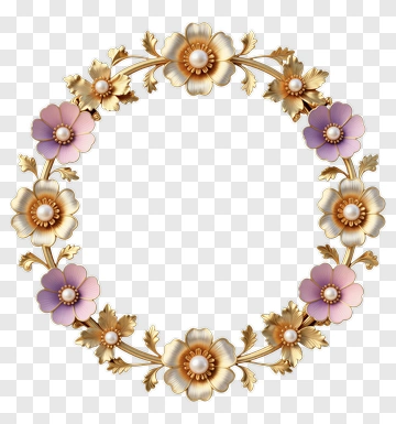Floral Wreath With Gold And Purple Flowers PNG
