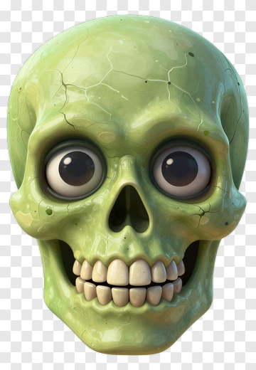 Cartoon Green Skull With Big Eyes PNG